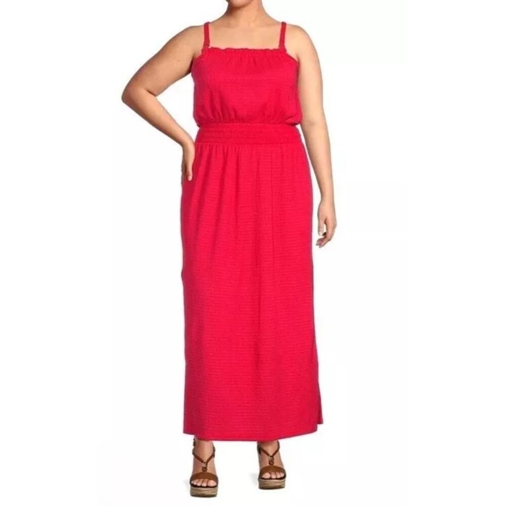 Michael Kors NWT Geranium Red Smocked Maxi Dress Size‎ Medium